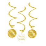Hangdecoratie Swirl goud/wit 18 jaar | 3 stuks
