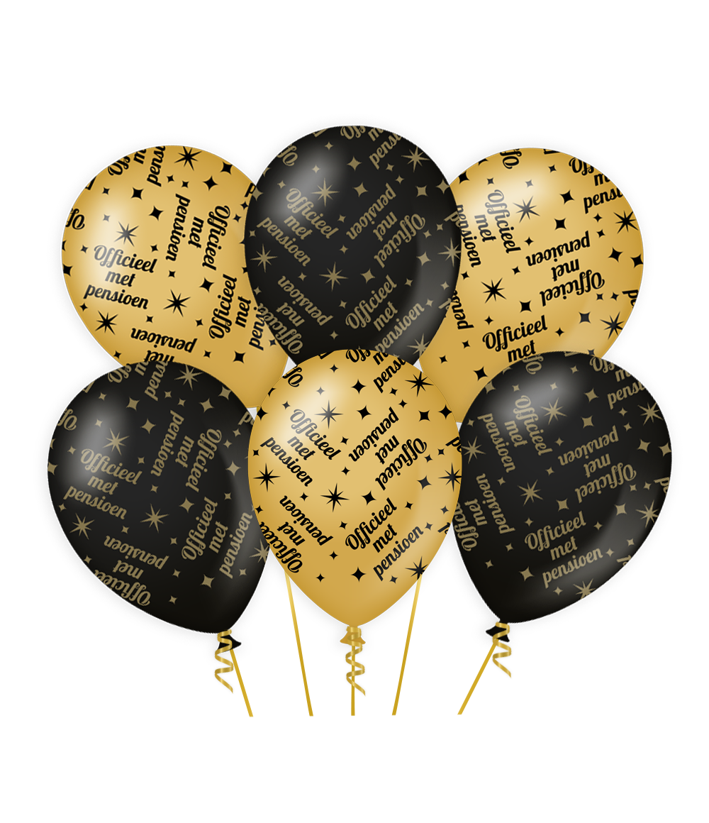 Ballonnen Pensioen Goud/zwart (6 stuks)