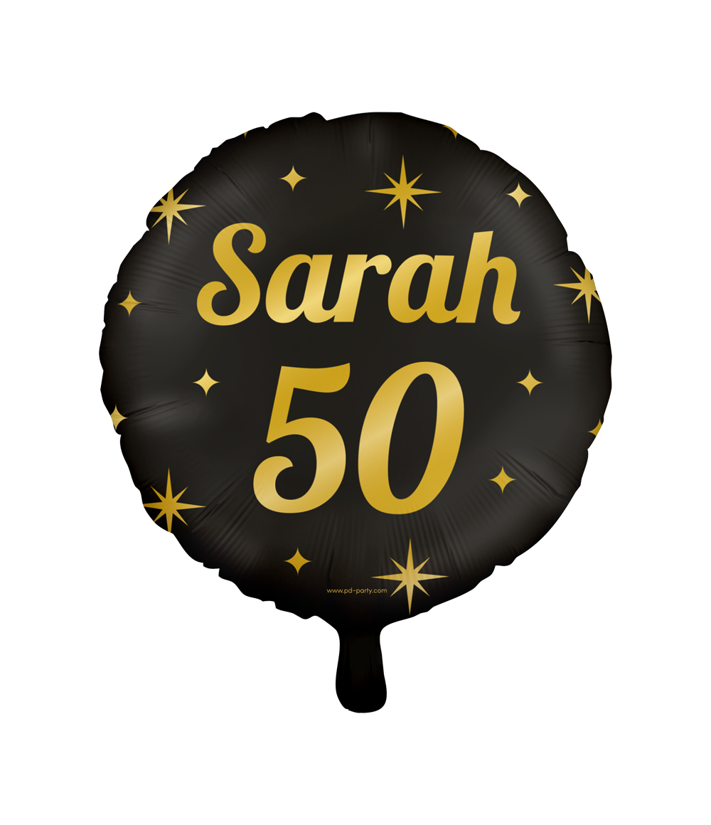 Folieballon Sarah, 50 jaar | Goud/zwart 45cm