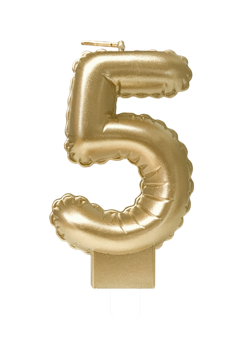 Taartkaars folie ballon Goud 5 jaar | 10cm