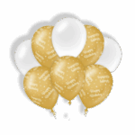 Ballon goud/wit Happy Birthday feest versiering