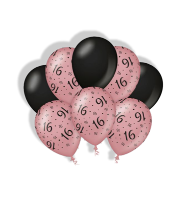 Ballonnen Rosé-goud/zwart 16 jaar feest versiering