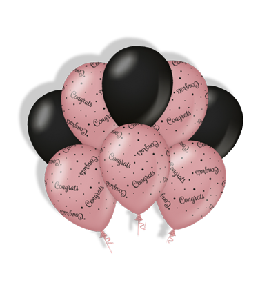 Ballonnen Rosé-goud/zwart Congrats feest versiering