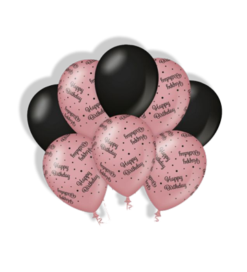 Ballonnen Rosé-goud/zwart Happy Birthday feest versiering