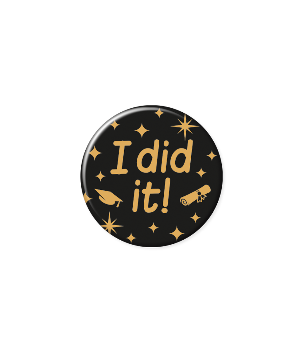Button geslaagd, I did it! | Zwart/goud 5,5cm