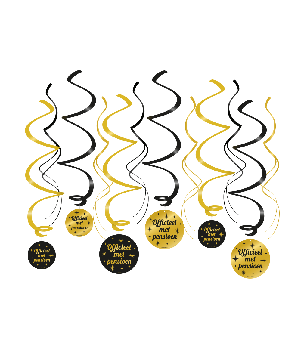 Hangdecoratie Swirl goud/zwart Pensioen | 6 stuks