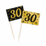 30 jaar jubileum of 30 jaar verjaardag in goud zwart thema; classy cocktailprikkers met 30 jaar