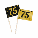 Classy cocktail prikkers 75 jaar, goud zwart feest decoratie