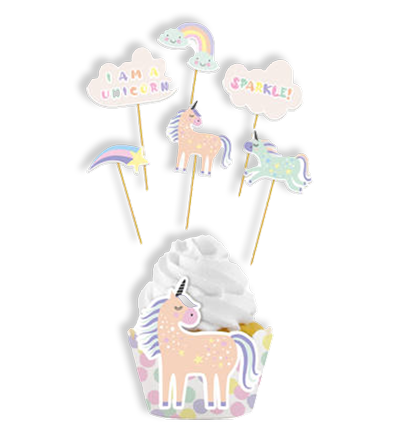 Cupcake decoratie Unicorns and Rainbows verjaardag
