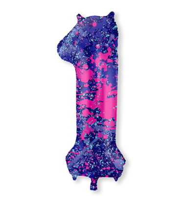 Folieballon Cijfer 1 | Paint Splash Neon