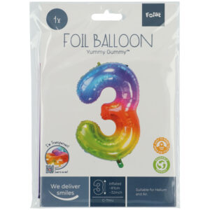 Folieballon Cijfer 3 | Regenboog - Afbeelding 2