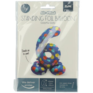 Staande Folieballon Cijfer 6 | Colorful Dots - Afbeelding 2