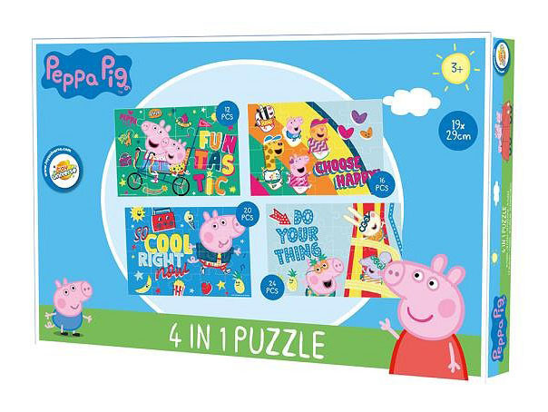 peppa pig puzzel box, vier verschillende puzzels in één doos!